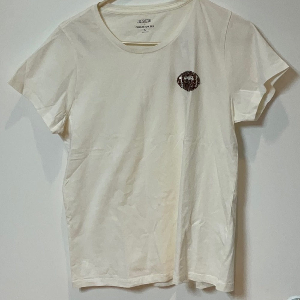 JCrew cream and gold football tshirt size large
